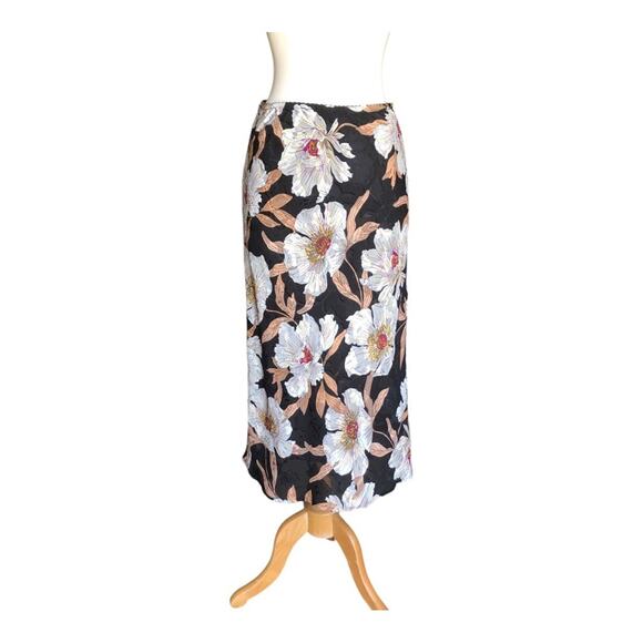 Band of Gypsies BOG Collective NWT Black Cream Foil Floral Slip Midi Skirt SZ XS - Picture 4 of 16